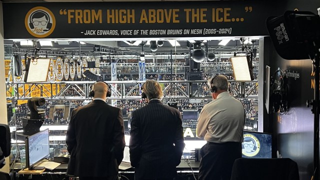 NESN play-by-play announcer Judd Sirott, analyst Andy Brickley and former voice of the Boston Bruins Jack Edwards