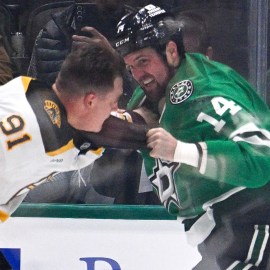 Boston Bruins defenseman Nikita Zadorov and Dallas Stars forward Jamie Benn