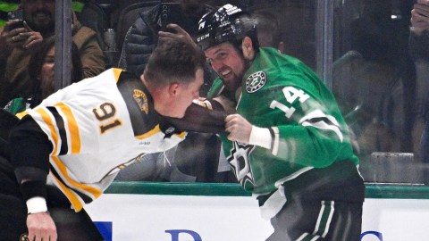 Boston Bruins defenseman Nikita Zadorov and Dallas Stars forward Jamie Benn