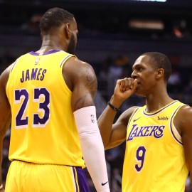 Former Los Angeles Lakers teammates Rajon Rondo and LeBron James