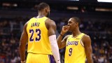 Former Los Angeles Lakers teammates Rajon Rondo and LeBron James