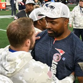 Los Angeles Rams head coach Sean McVay and New England Patriots head coach Jerod Mayo