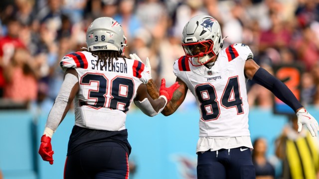 New England Patriots wide receiver Kendrick Bourne and running back Rhamondre Stevenson