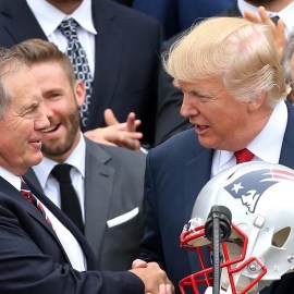 Former New England Patriots head coach Bill Belichick, former United States president Donald Trump