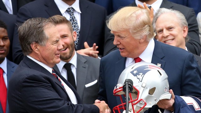 Former New England Patriots head coach Bill Belichick, former United States president Donald Trump