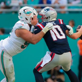 New England Patriots quarterback Drake Maye, Miami Dolphins defensive tackle Zach Sieler