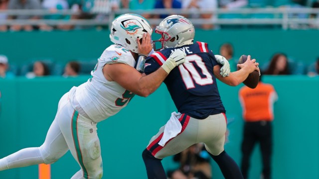 New England Patriots quarterback Drake Maye, Miami Dolphins defensive tackle Zach Sieler