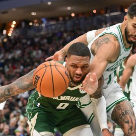 Boston Celtics forward Jayson Tatum and Milwaukee Bucks guard Damian Lillard