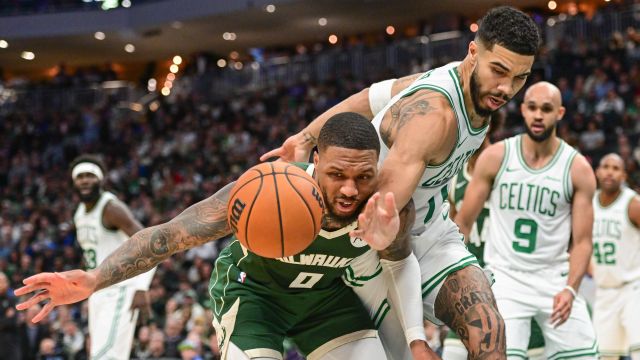 Boston Celtics forward Jayson Tatum and Milwaukee Bucks guard Damian Lillard