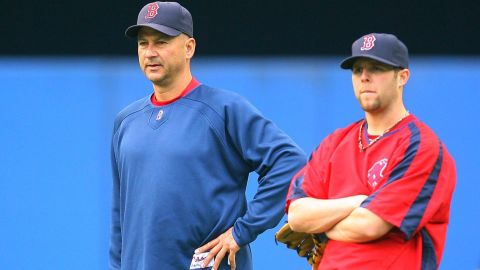 Former Boston Red Sox manager Terry Francona and second baseman Dustin Pedroia