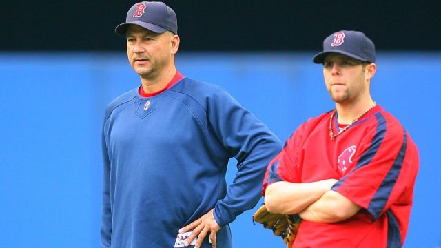 Former Boston Red Sox manager Terry Francona and second baseman Dustin Pedroia