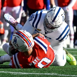 New England Patriots quarterback Drake Maye, Indianapolis Colts defensive tackle DeForest Buckner