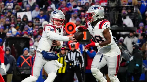 New England Patriots quarterback Drake Maye and running back Rhamondre Stevenson