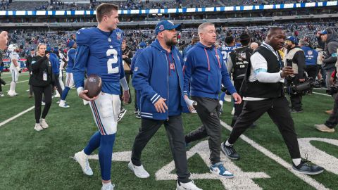 New York Giants quarterback Drew Lock and head coach Brian Daboll