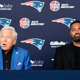 New England Patriots owner Robert Kraft and head coach Jerod Mayo