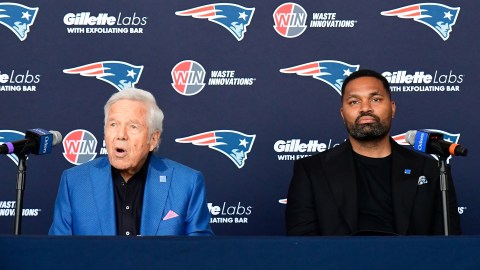 New England Patriots owner Robert Kraft and head coach Jerod Mayo