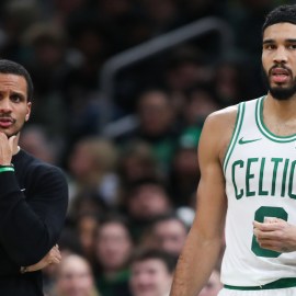 Boston Celtics head coach Joe Mazzulla and forward Jayson Tatum