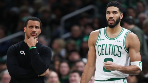 Boston Celtics head coach Joe Mazzulla and forward Jayson Tatum