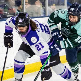 Boston Fleet forward Hannah Bilka and Minnesota Frost forward Liz Schepers