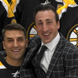 Boston Bruins greats Patrice Bergeron and Brad Marchand