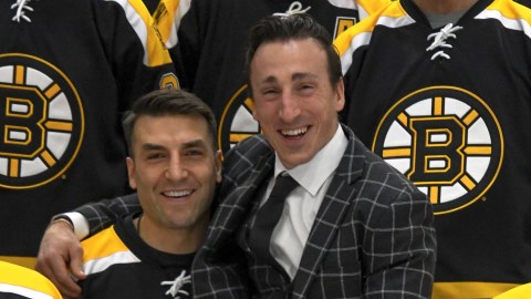 Boston Bruins greats Patrice Bergeron and Brad Marchand