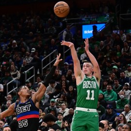 Boston Celtics guard Payton Pritchard and Detroit Pistons guard Marcus Sasser