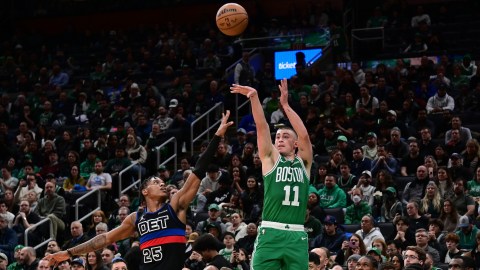 Boston Celtics guard Payton Pritchard and Detroit Pistons guard Marcus Sasser