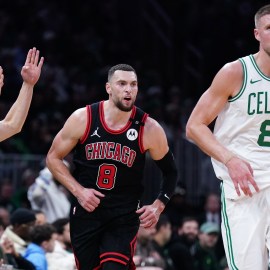 Chicago Bulls guard Zach LaVine and Boston Celtics center Kristaps Porzingis