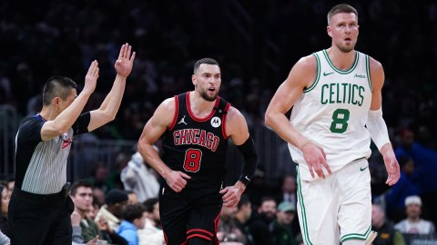 Chicago Bulls guard Zach LaVine and Boston Celtics center Kristaps Porzingis