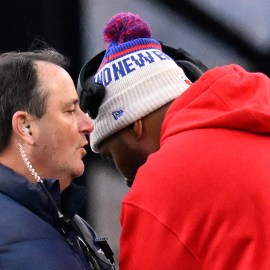 New England Patriots head coach Jerod Mayo, head athletic trainer Jim Whalen