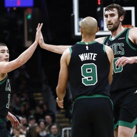 Boston Celtics center Luke Kornet, guards Derrick White, Payton Pritchard