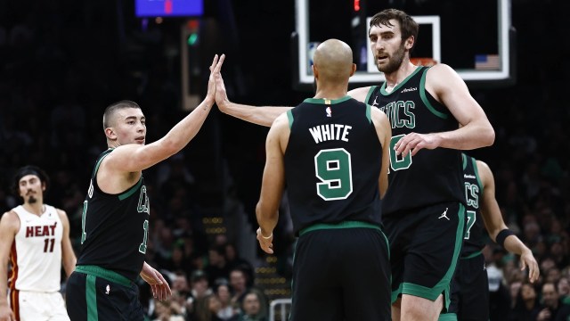 Boston Celtics center Luke Kornet, guards Derrick White, Payton Pritchard