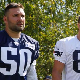 New England Patriots linebacker Rob Ninkovich and tight end Rob Gronkowski