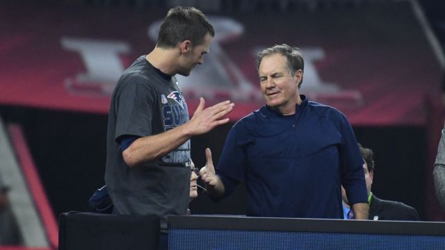 Former New England Patriots quarterback Tom Brady and head coach Bill Belichick