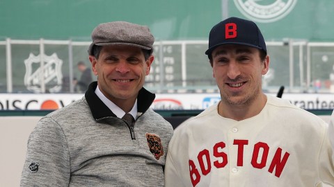 Boston Bruins general manager Don Sweeney and forward Brad Marchand