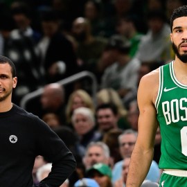 Boston Celtics forward Jayson Tatum and head coach Joe Mazzulla