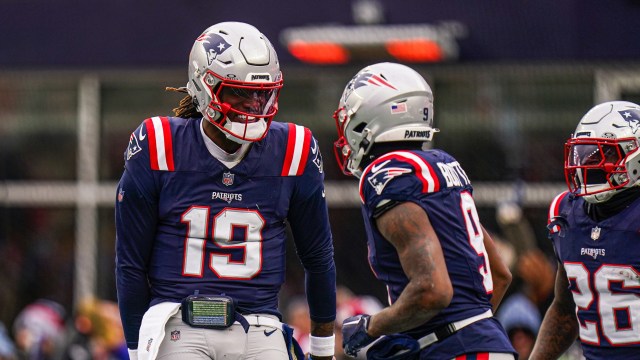 New England Patriots quarterback Joe Milton III and wide receiver Kayshon Boutte