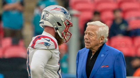 New England Patriots kicker Joey Slye, owner Robert Kraft