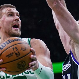 Boston Celtics center Kristaps Porzingis and Sacramento Kings forward Domantas Sabonis