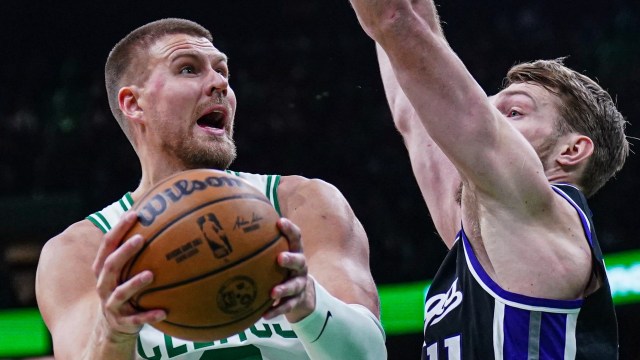 Boston Celtics center Kristaps Porzingis and Sacramento Kings forward Domantas Sabonis