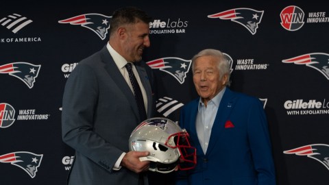 New England Patriots head coach Mike Vrabel, owner Robert Kraft