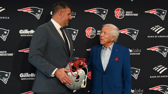 New England Patriots head coach Mike Vrabel and owner Robert Kraft