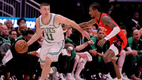 Boston Celtics guard Payton Pritchard and Houston Rockets guard Jalen Green