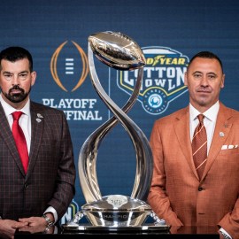 Ohio State Buckeyes head coach Ryan Day and Texas Longhorns head coach Steve Sarkisian