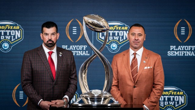 Ohio State Buckeyes head coach Ryan Day and Texas Longhorns head coach Steve Sarkisian