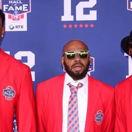 Patriots Hall of Fame alumni Willie McGinest, Kevin Faulk, and Ty Law