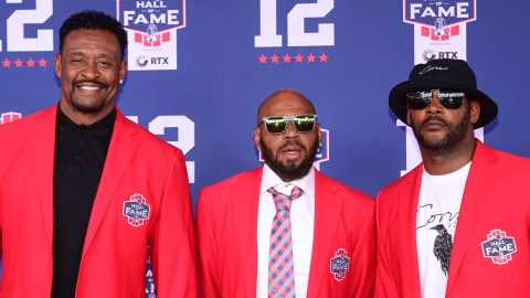 Patriots Hall of Fame alumni Willie McGinest, Kevin Faulk, and Ty Law