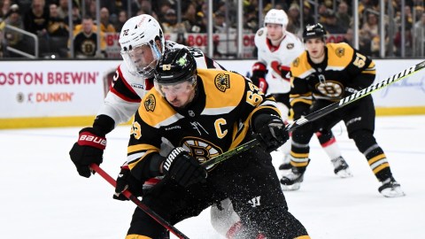 Boston Bruins forward Brad Marchand, Ottawa Senators defenseman Thomas Chabot