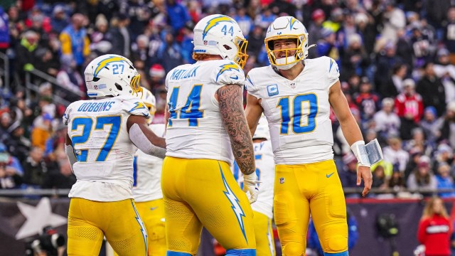 Los Angeles Chargers quarterback Justin Herbert, running back J.K. Dobbins