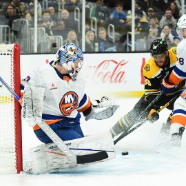 New York Islanders goaltender Ilya Sorokin, Boston Bruins forward David Pastrnak, and New York Islanders defenseman Alexander Romanov.